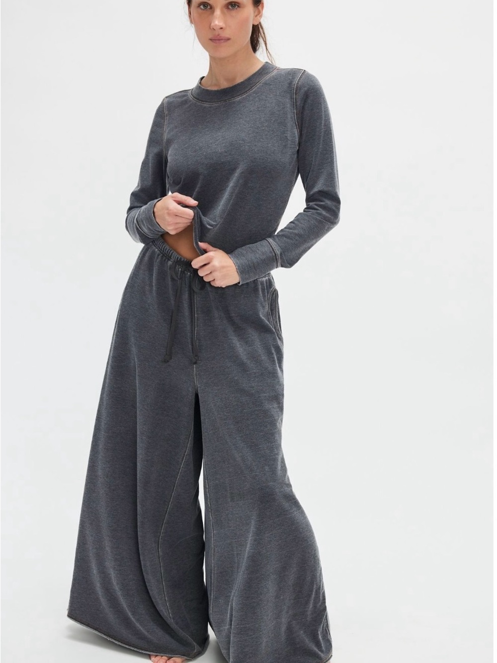 Free People Charcoal Lounge long-sleeve top. (TOP ONLY)